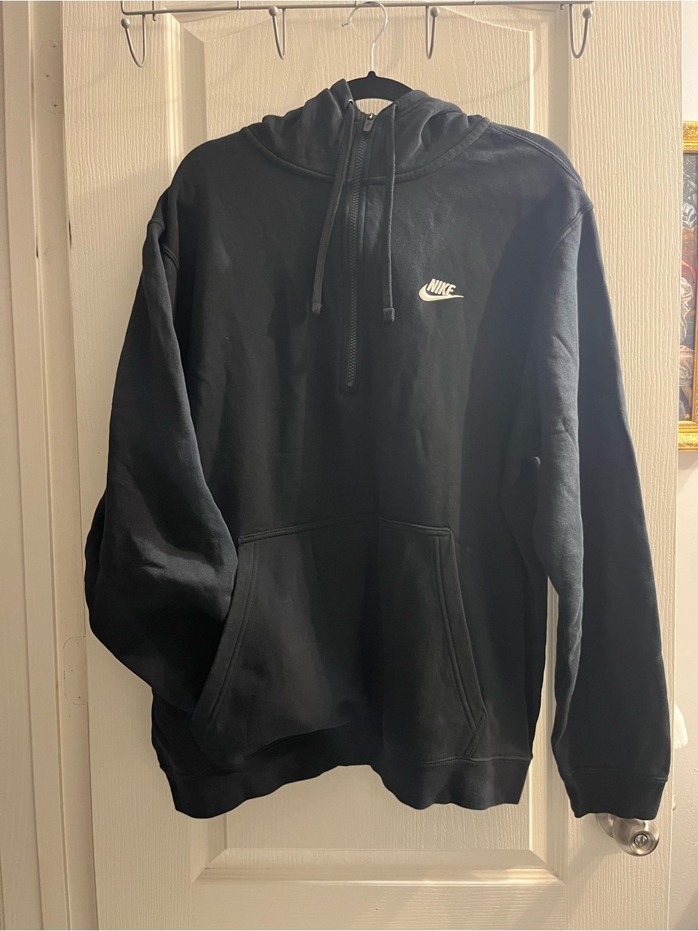 Nike Black Half-Zip Pullover Hoodie with White Swoosh XXL